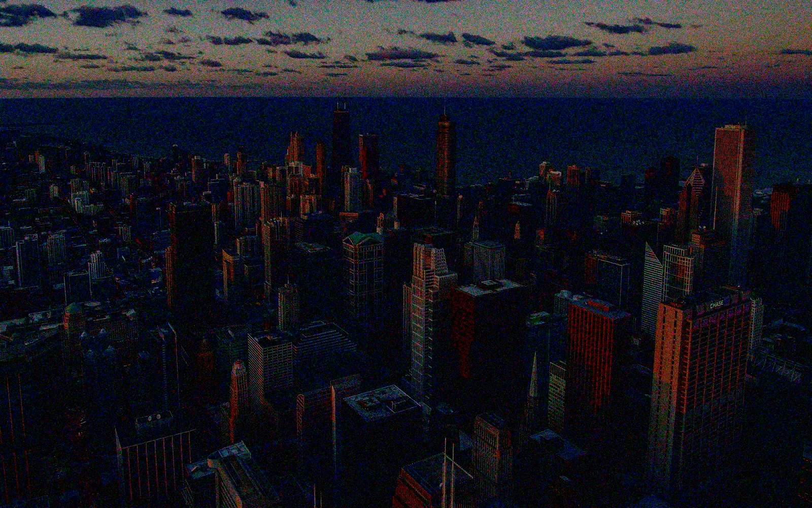Underexposed Chicago skyline at dusk