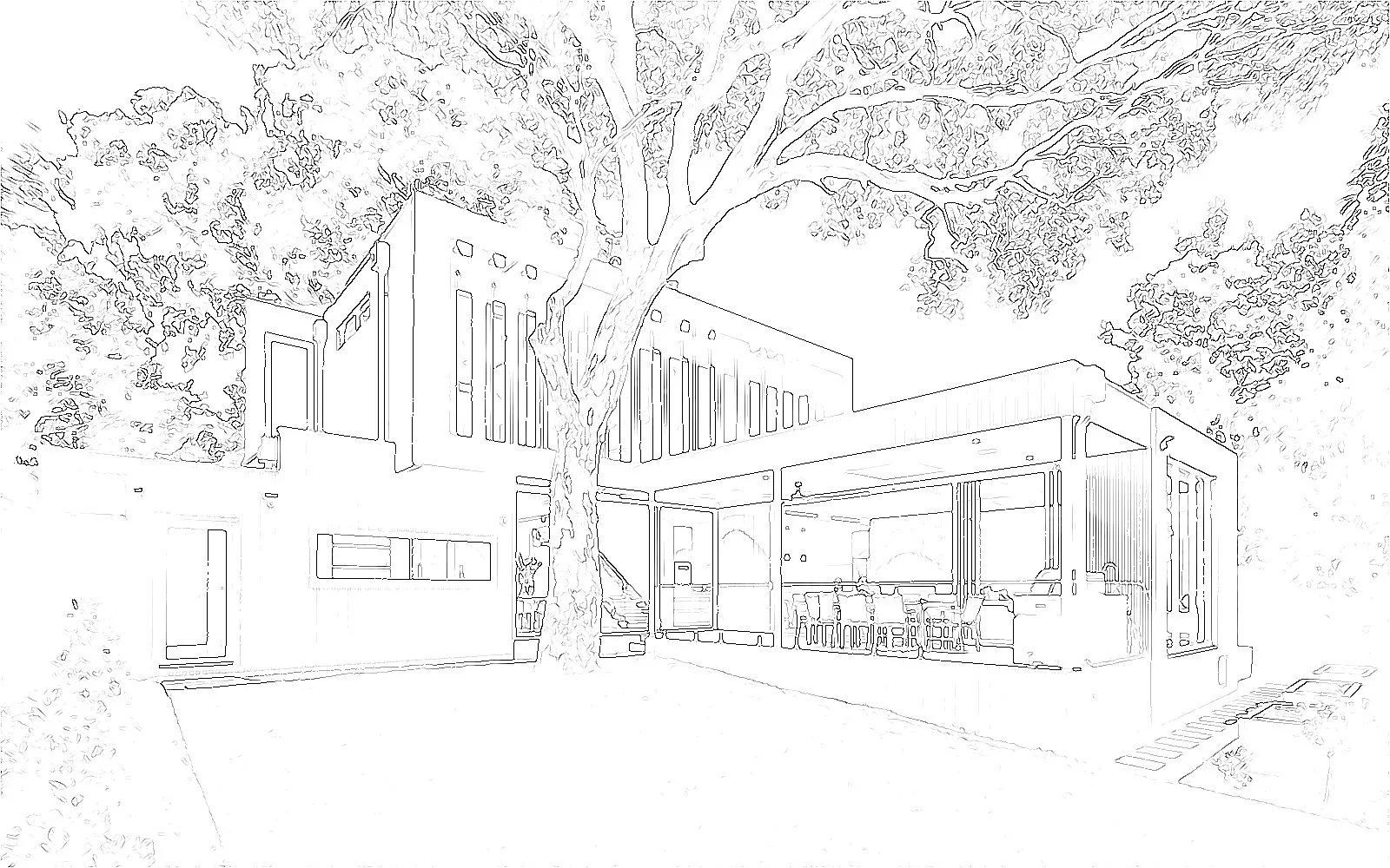 Pencil sketch of a modern house